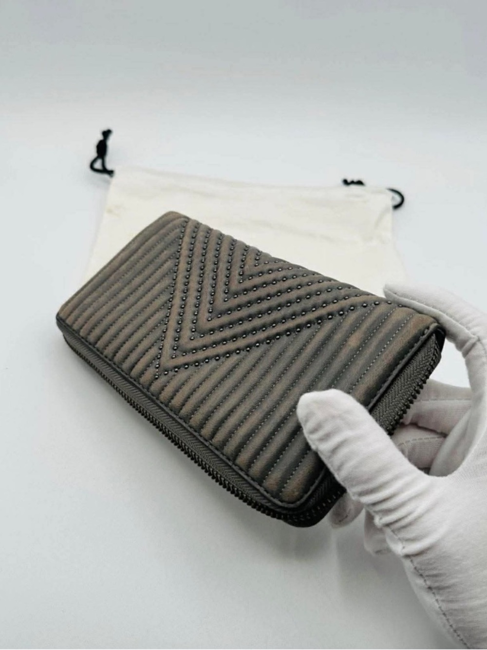 Coach Quilted Chevron Studded Zip Wallet in Gray - Picture 8 of 16